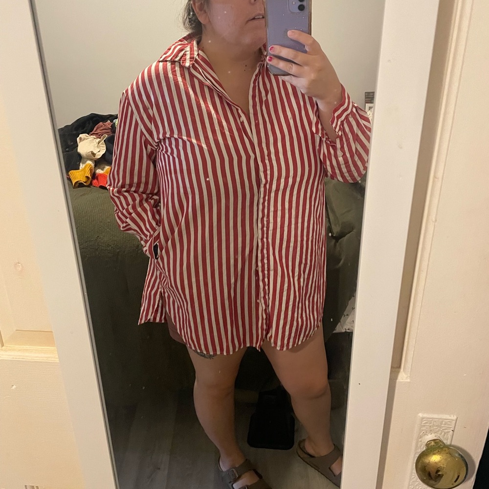 Zara Trafaluc Collection Long Sleeve Oversized Button-Down Shirt w/ Pockets